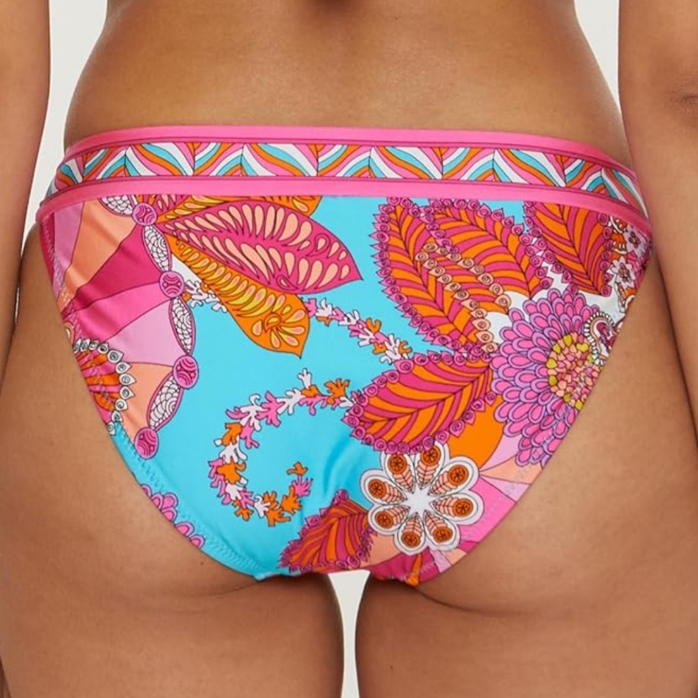 Trina Turk bikini bottom 10 Meilani turquoise pink floral cheeky  boho new $88